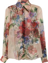 Dolce&Gabbana Floral Print Silk Chiffon Button-Up Shirt