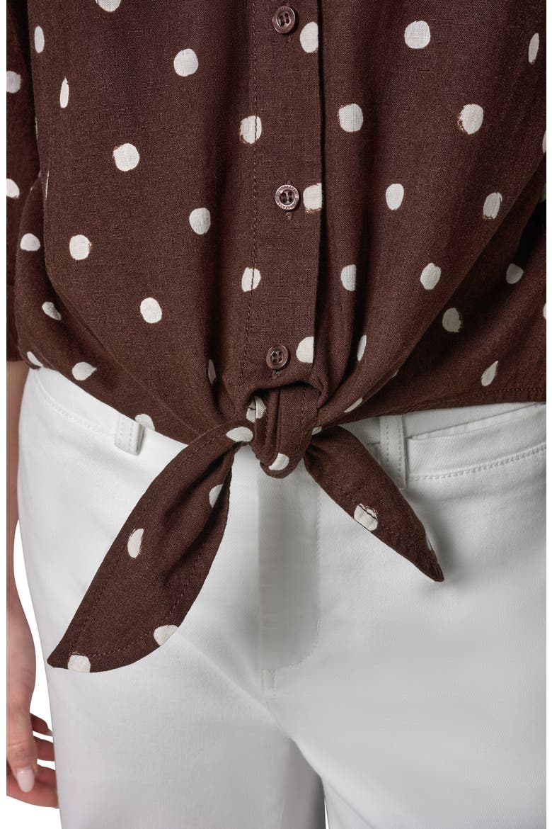 Polka Dot Linen Blend Tie Front Top, Alternate, color, CANYON DISTRESSED DOT