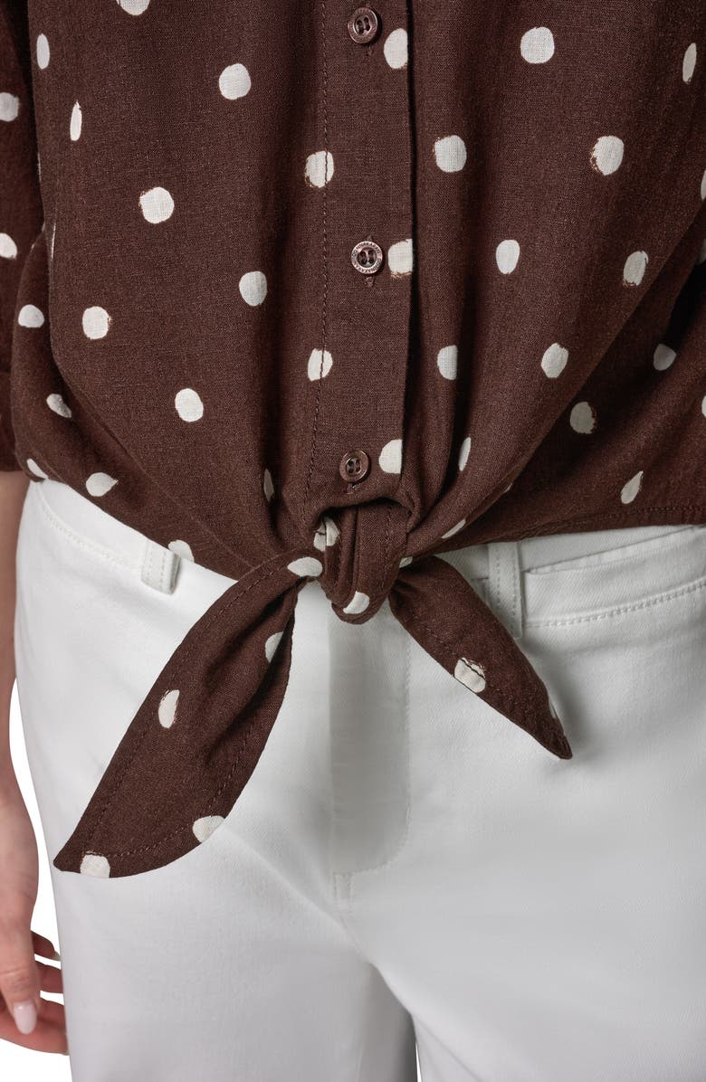 Donna Karan New York Polka Dot Linen Blend Tie Front Top, Alternate, color, Canyon Distressed Dot