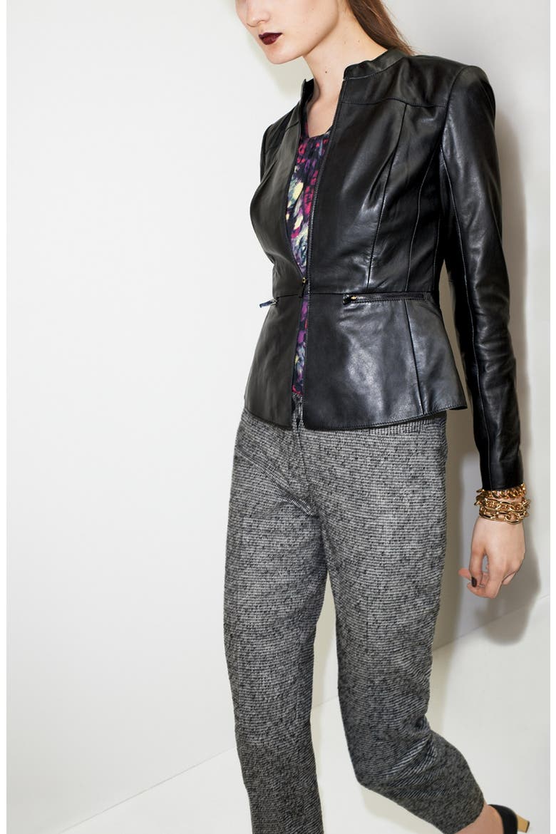 'Lamb Moss' Leather Jacket, Alternate, color, BLACK
