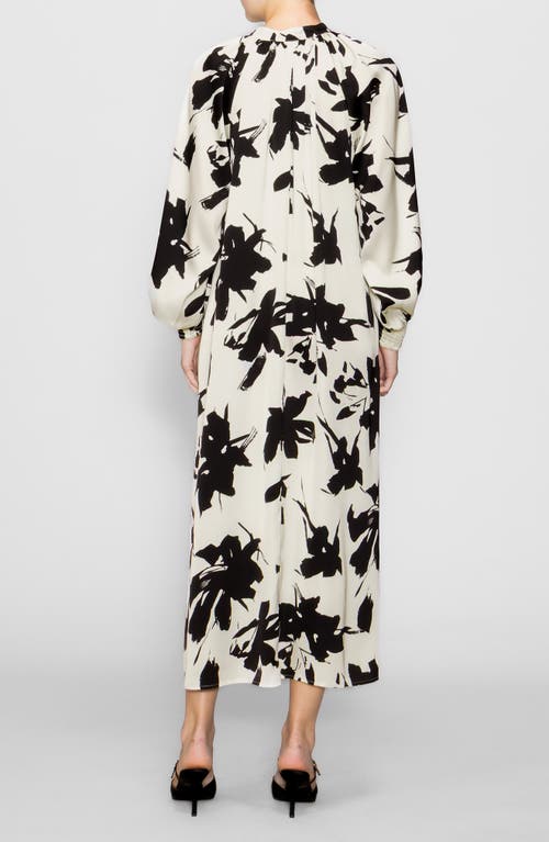 Melloday Floral Print Long Sleeve Maxi Dress In Gray