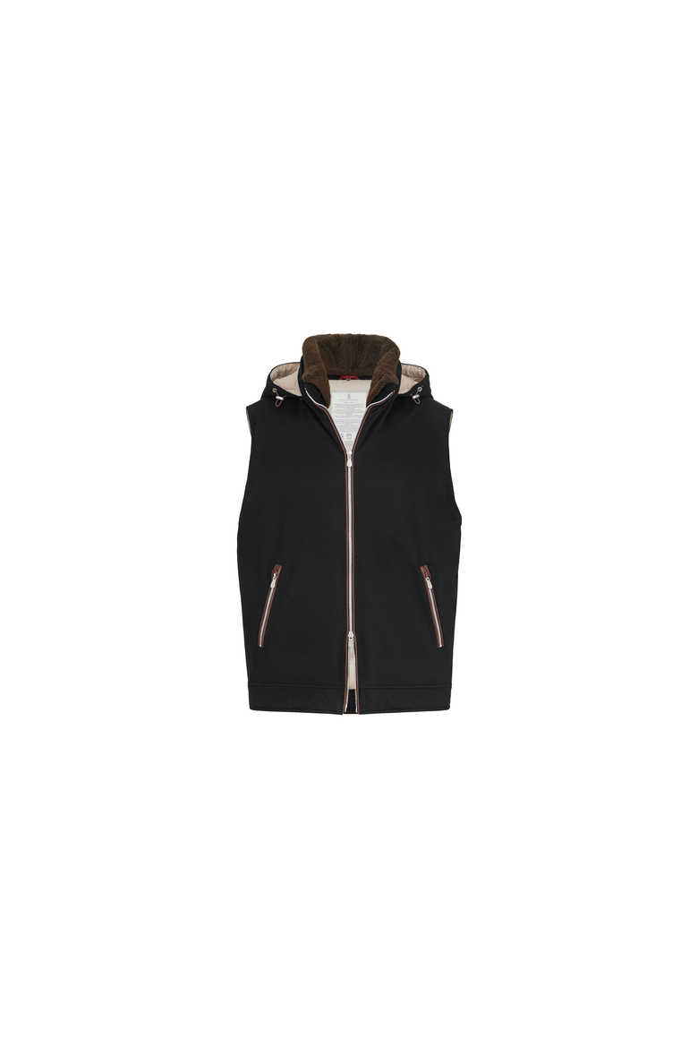 Bonded wool flannel hooded down vest with detachable shearling insert, Alternate, color, Black
