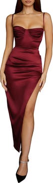 HOUSE OF CB Flora Pleated Satin Midi Dress