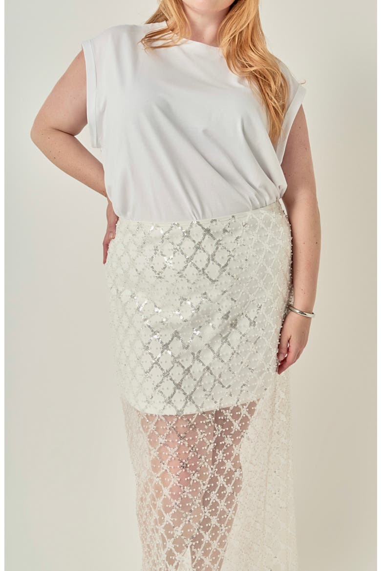 Embellished Mesh Maxi Skirt, Alternate, color, WHITE