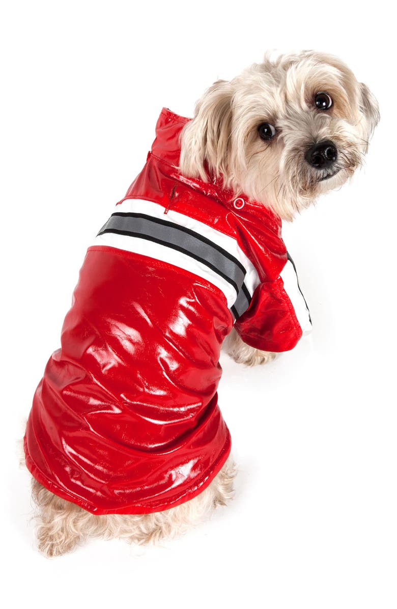 PET LIFE Reflecta-Glow Adjustable and Reflective Dog Raincoat - Small, Alternate, color, Red