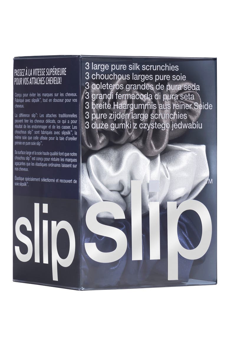 3-Pack Large Silk Scrunchie Set, Alternate, color, MIDNIGHT