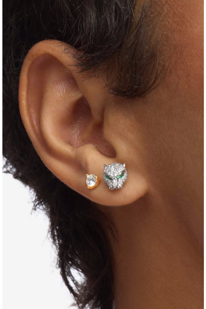 Jaguar Pavé Stud Earrings, Alternate, color, SILVER-WHITE