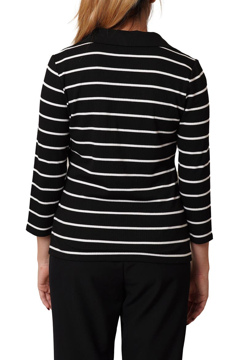 Stripe Johnny Collar Three-Quarter Sleeve Top, Alternate, color, BLACK/ BONE