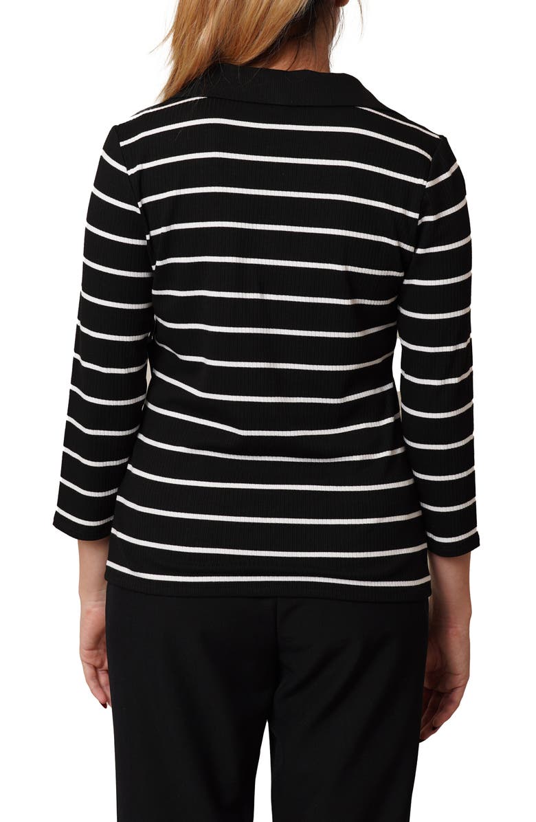 CYRUS Stripe Johnny Collar Three-Quarter Sleeve Top, Alternate, color, Black/ Bone