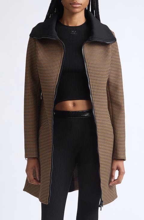 High Collar Houndstooth Coat