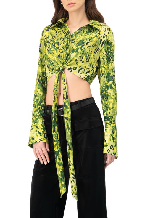 Cropped Animal Print Shirt With Waist tie