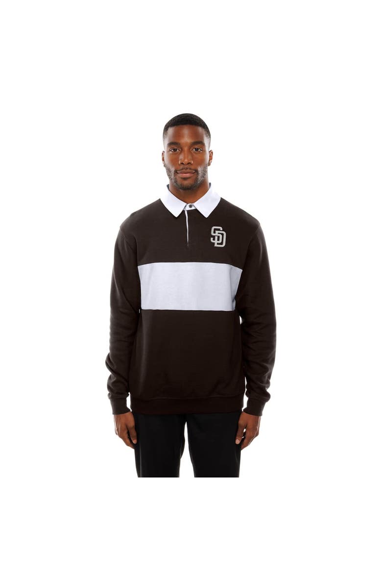 Men's New Era Dark Brown San Diego Padres Throwback Prep Colorblock Rugby Polo, Alternate, color, Dark Brown