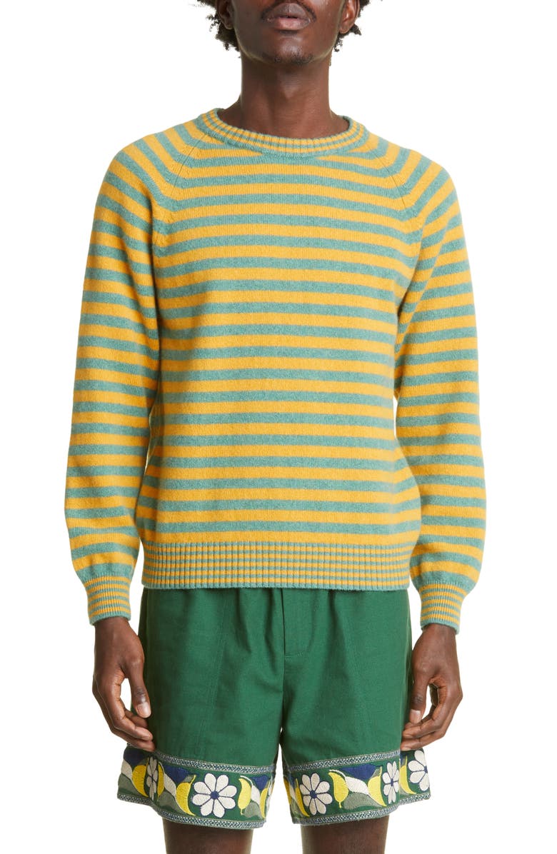 Bode Men's Turmeric Stripe Merino Wool Sweater, Main, color, 