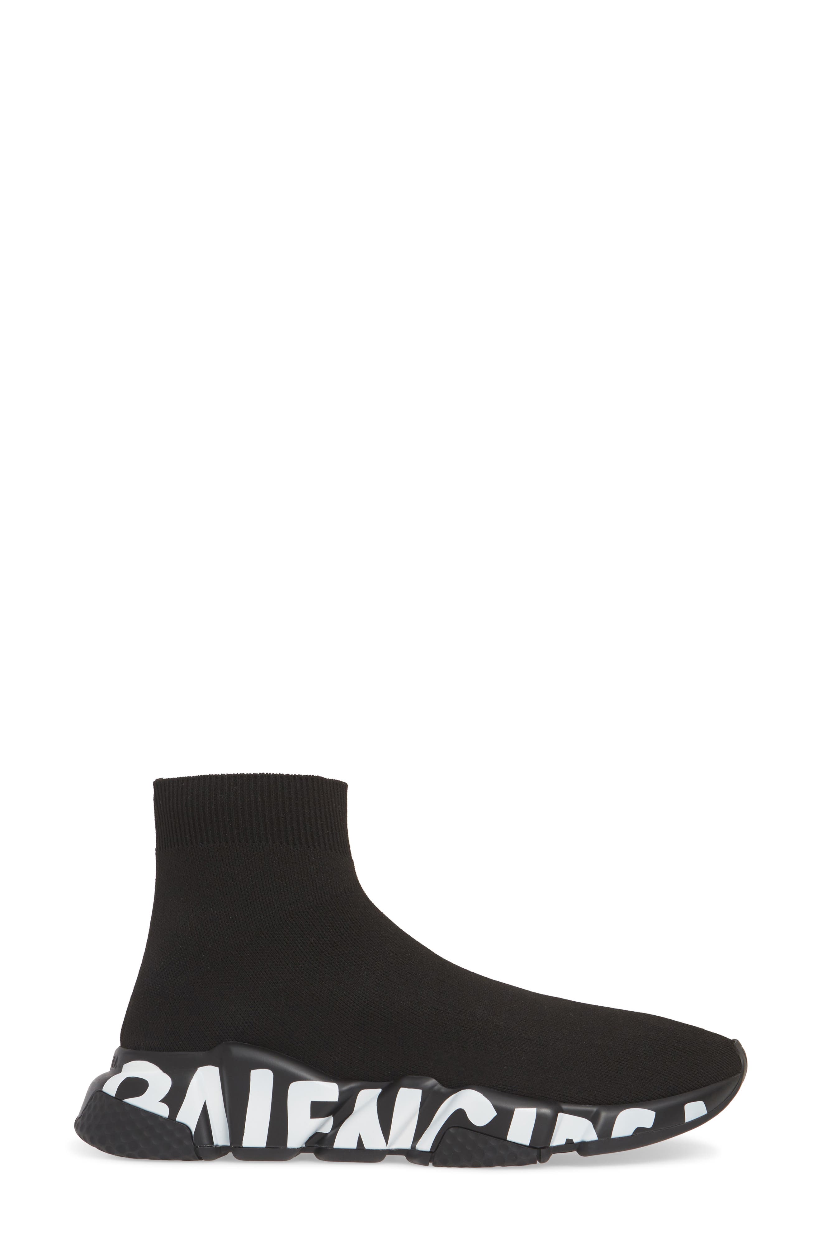 Balenciaga Mid Speed Sock Sneaker, Alternate, color, Black/ Black/ White