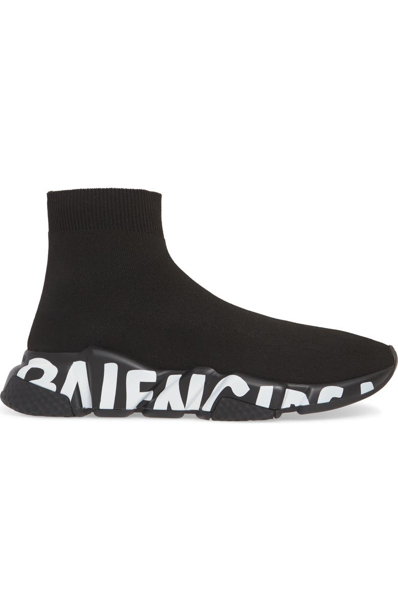 Balenciaga Mid Speed Sock Sneaker, Alternate, color, Black/ Black/ White