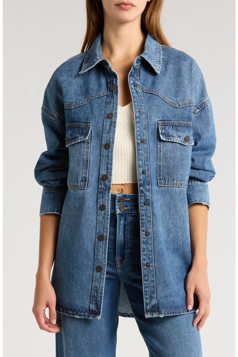 Oversize Western Denim Button-Up Shirt, Main, color, MEDIUM WASH