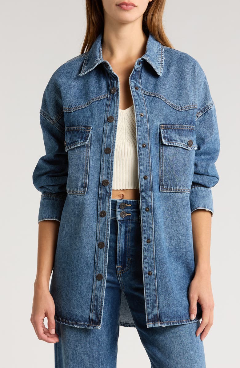 HIDDEN JEANS Oversize Western Denim Button-Up Shirt, Main, color, 