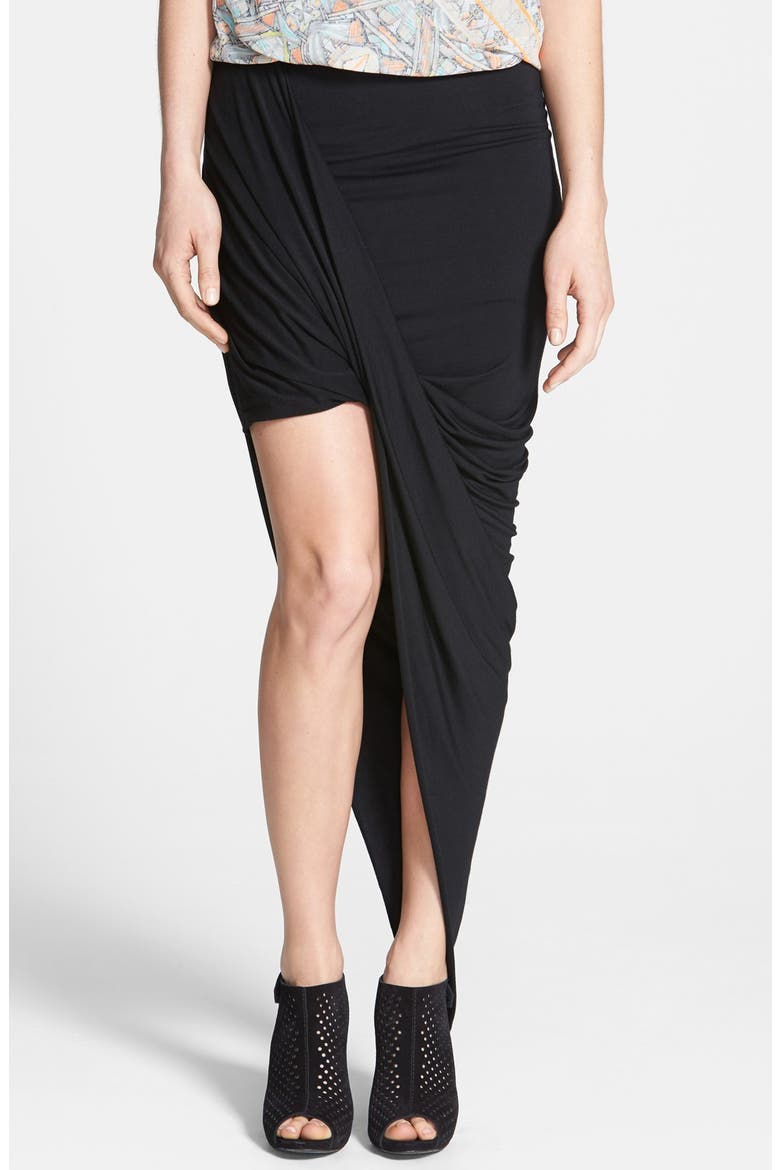Asymmetrical Twist Body-Con Skirt, Main, color, BLACK