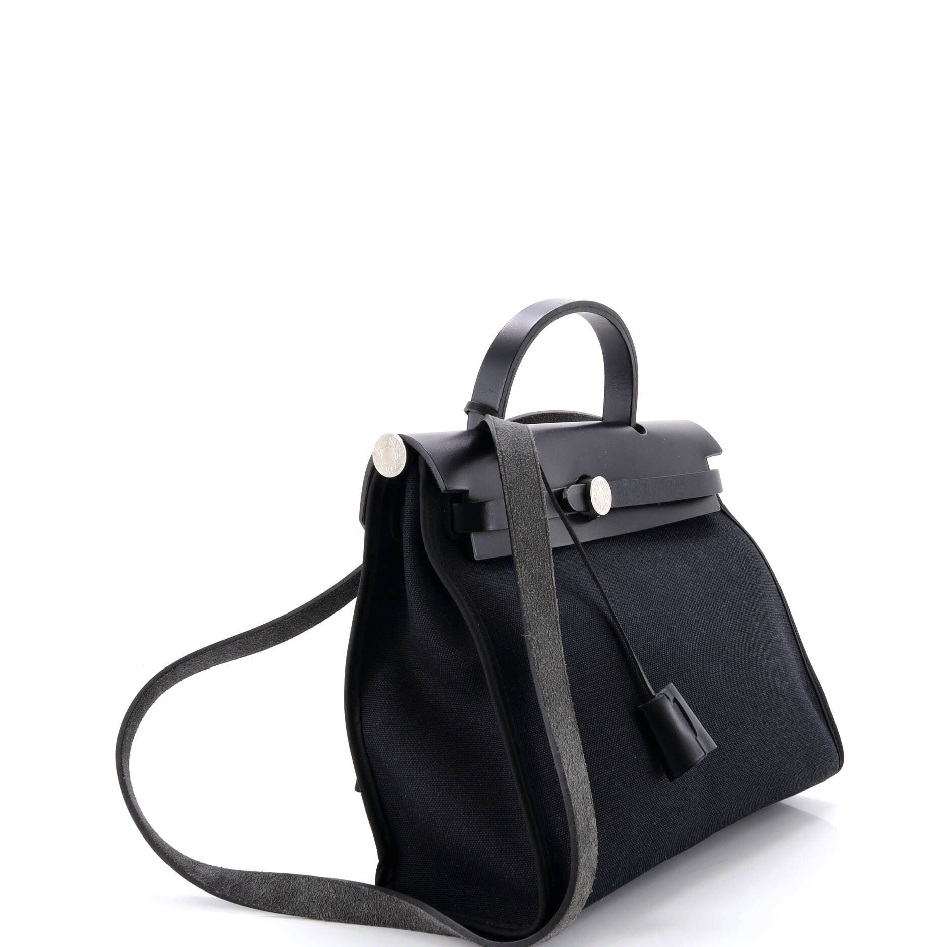 Pre-Owned Hermes Herbag Zip Leather and Toile 31, Alternate, color, Noir