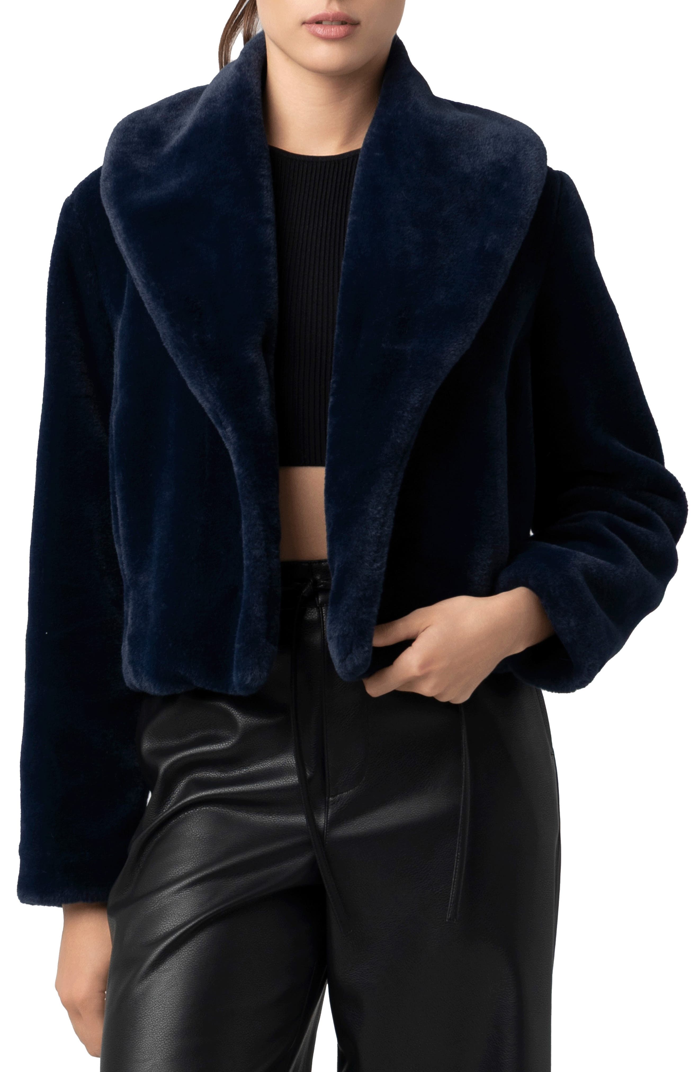 Shawl Collar Faux Fur Jacket - image 3