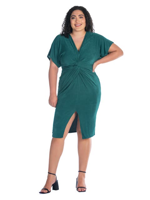 Short Sleeve V-Neck Twist Front Split Hem Dress
