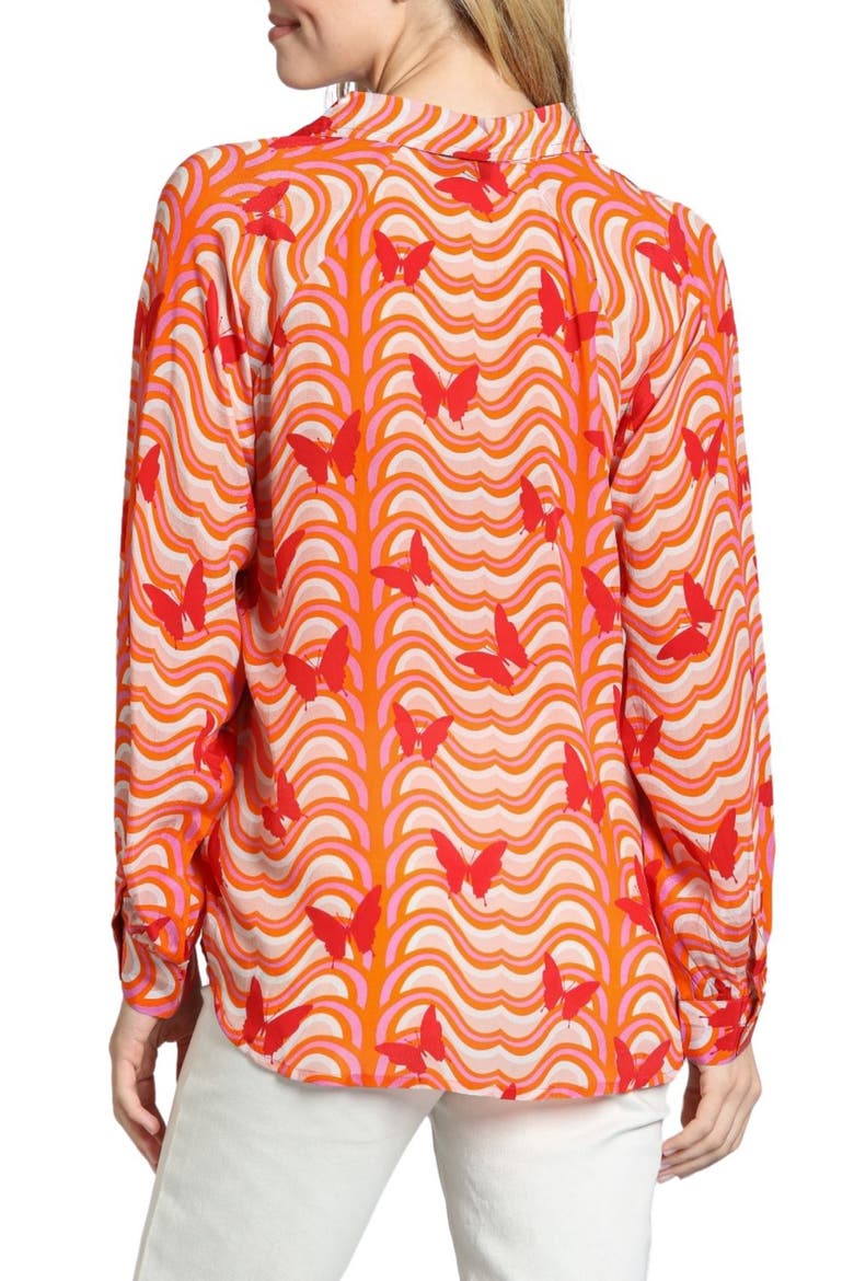 Butterfly Print Johnny Collar Top, Alternate, color, BRIGHT ORANGE MULTI