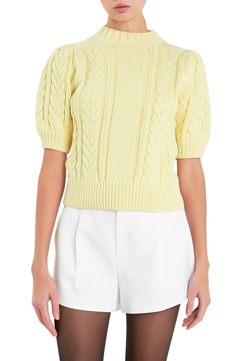Mock Neck Cable Stitch Sweater, Main, color, LEMON