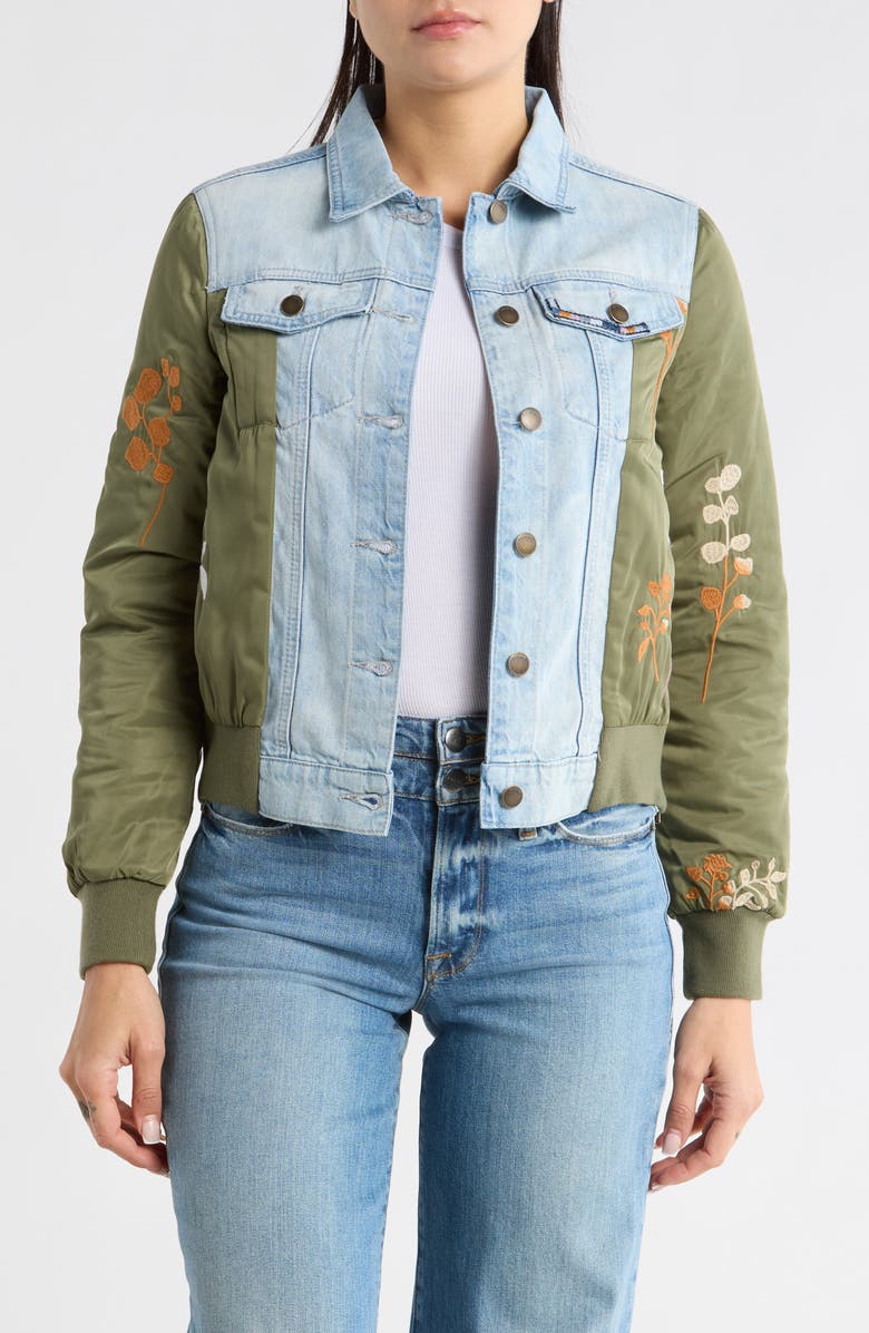 Desigual Mixed Media Jacket, Main, color, Light Green