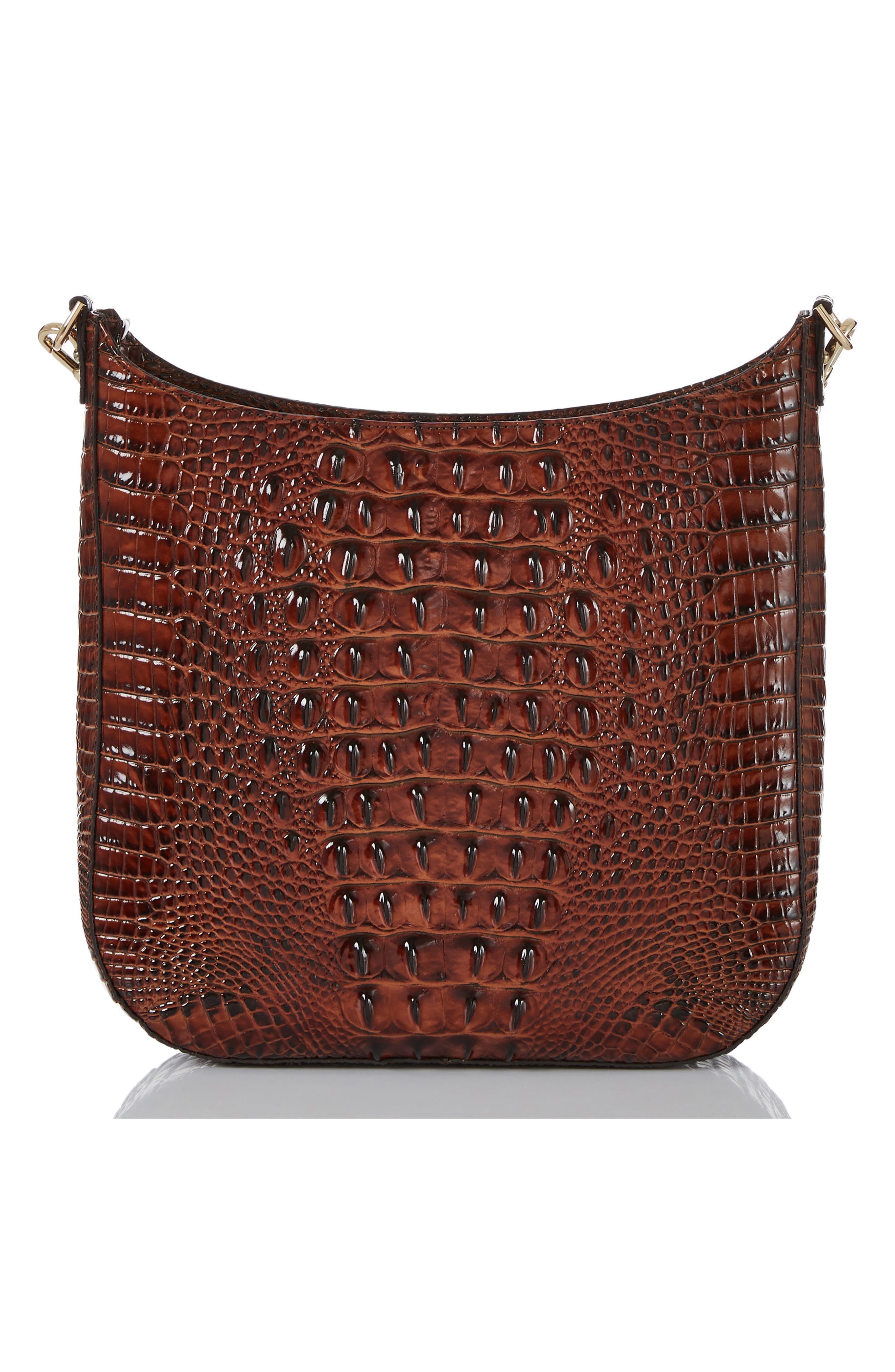 Brahmin Leia Croc Embossed Leather Crossbody Bag, Alternate, color, Pecan