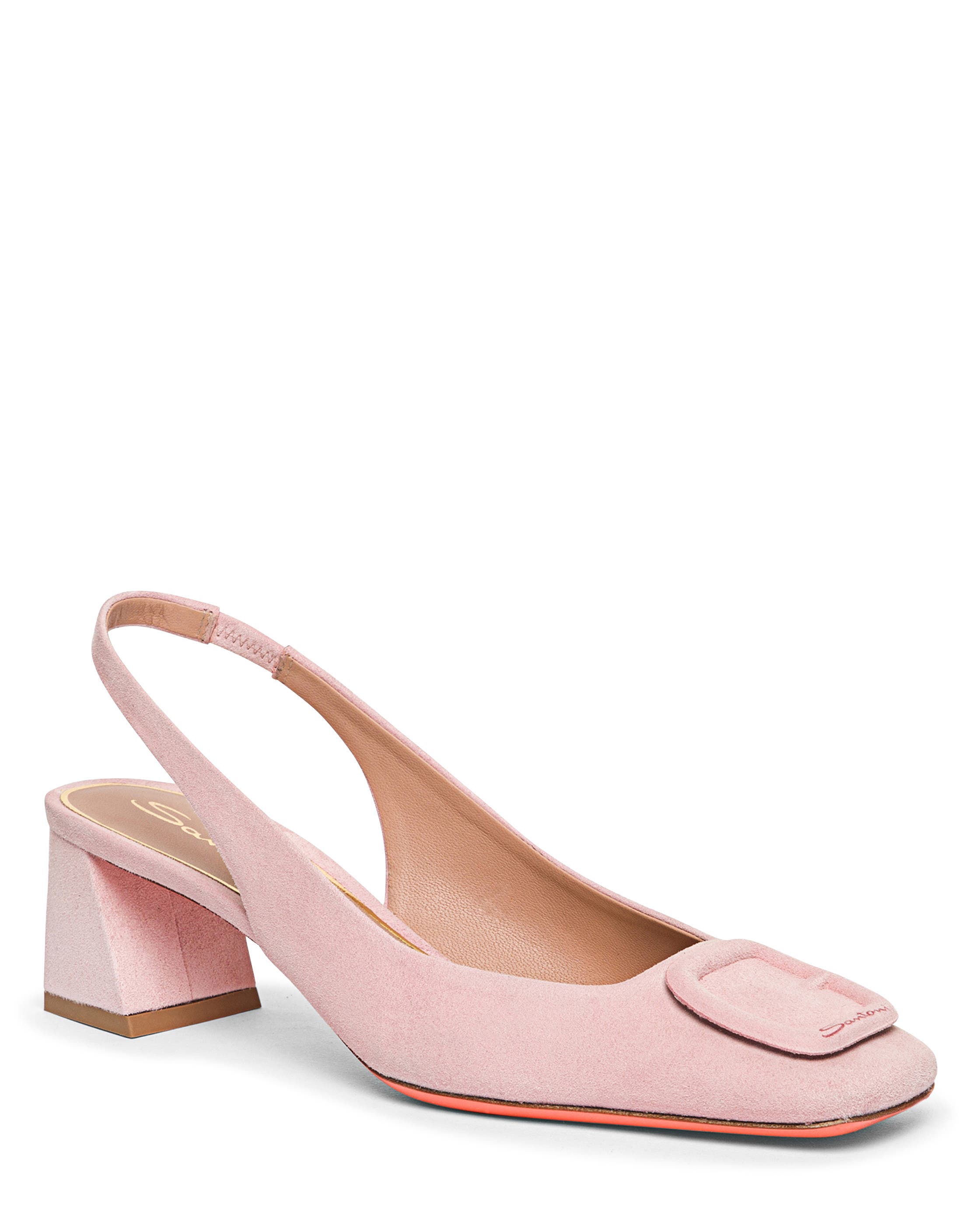Santoni Women's Suede Mid-Heel Slingback, Alternate, color, Pink