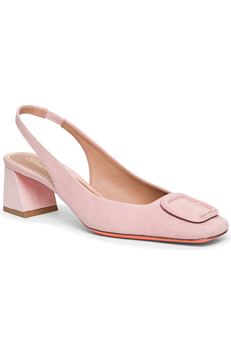 Santoni Women's Suede Mid-Heel Slingback, Alternate, color, Pink