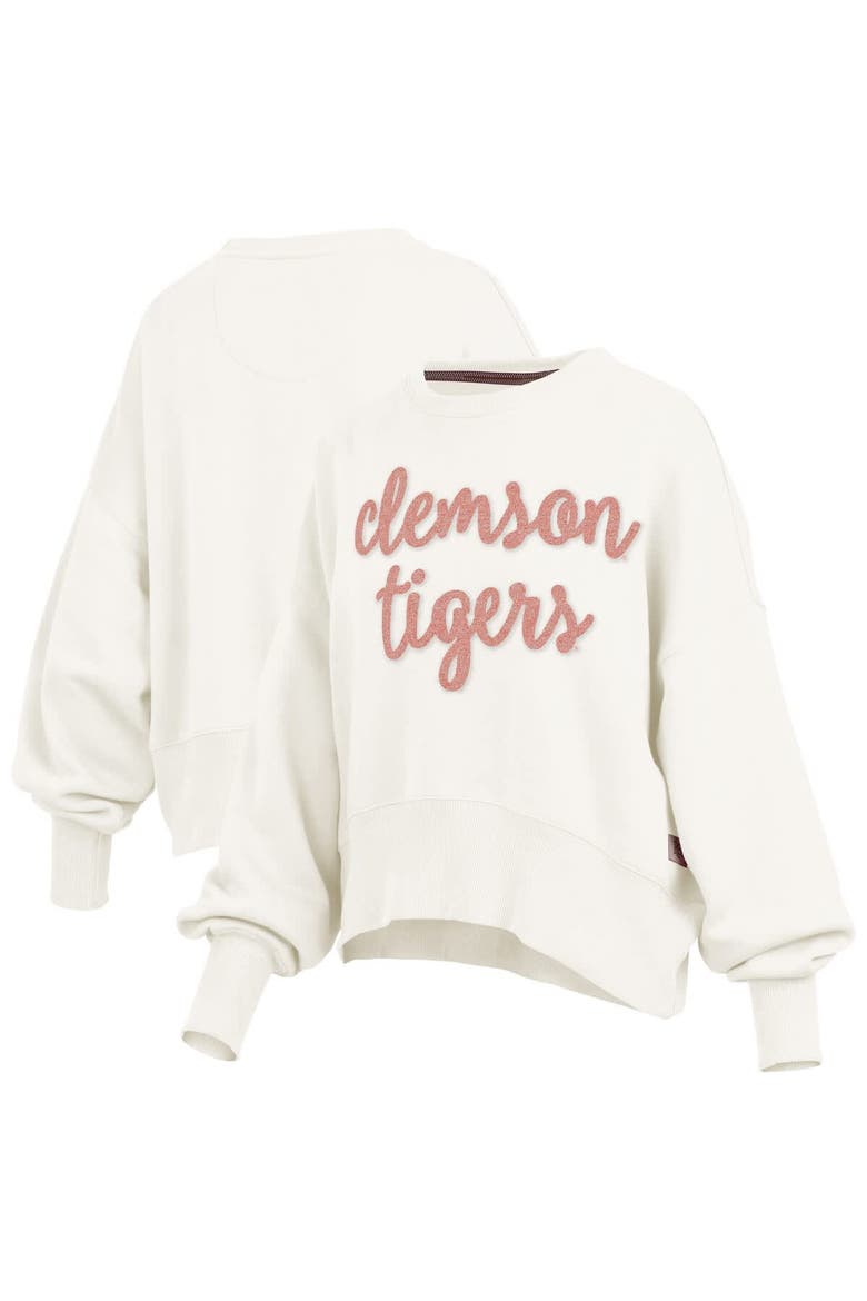 Women's Pressbox Cream Clemson Tigers Chelsea Oversized Pullover Sweatshirt, Main, color, Cream