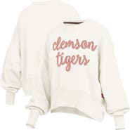 PRESSBOX Women's Pressbox Cream Clemson Tigers Chelsea Oversized Pullover Sweatshirt