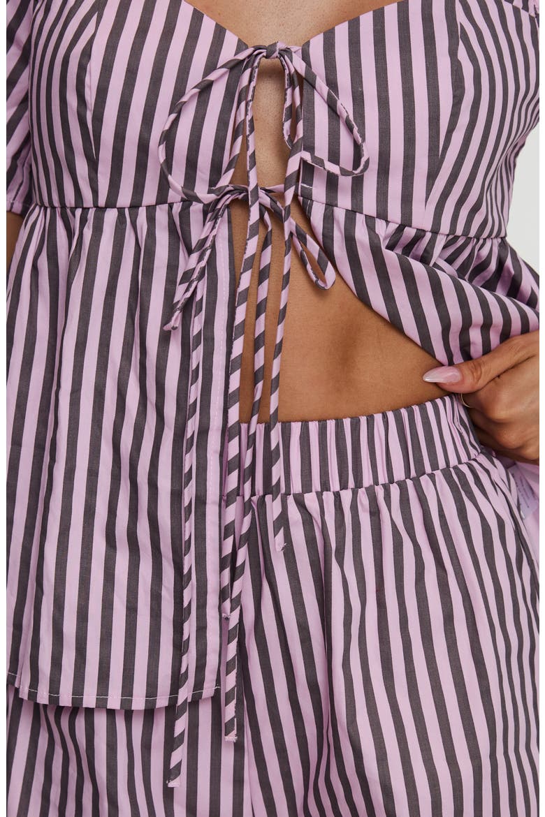 Two Young Hearts Stripe Cotton Top & Shorts Set, Alternate, color, PINK / BROWN STRIPE
