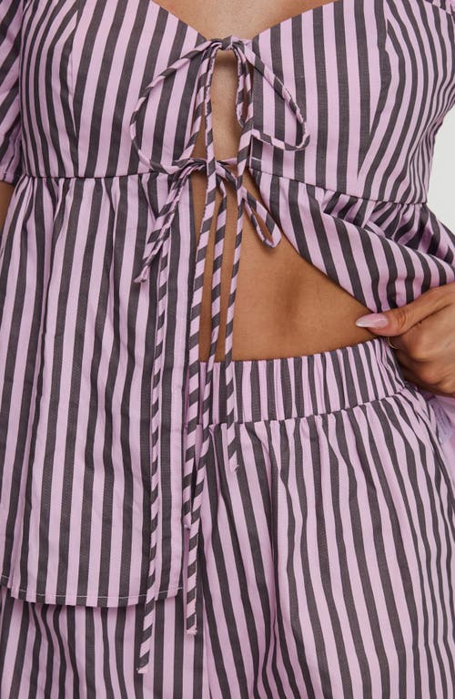 Princess Polly Two Young Hearts Stripe Cotton Top & Shorts Set In Pink