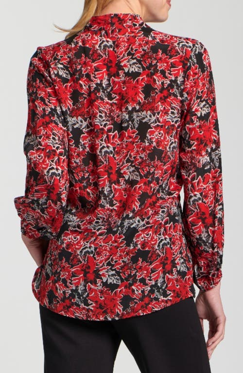 Apny Print Tassel Tie Neck Top In Red