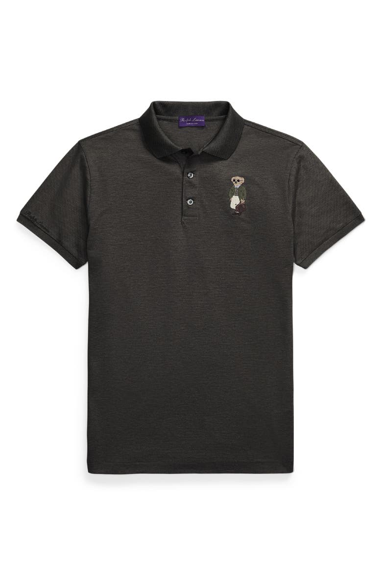 Ralph Lauren Purple Label Polo Bear Patch Cotton Piqué Knit Polo, Alternate, color, Med Grey Melange
