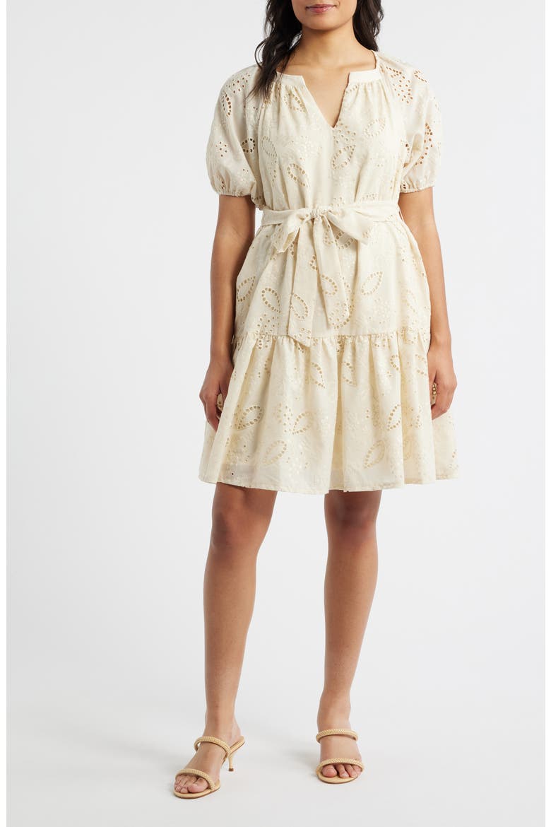 Eyelet Puff Sleeve Minidress, Main, color, IVORY