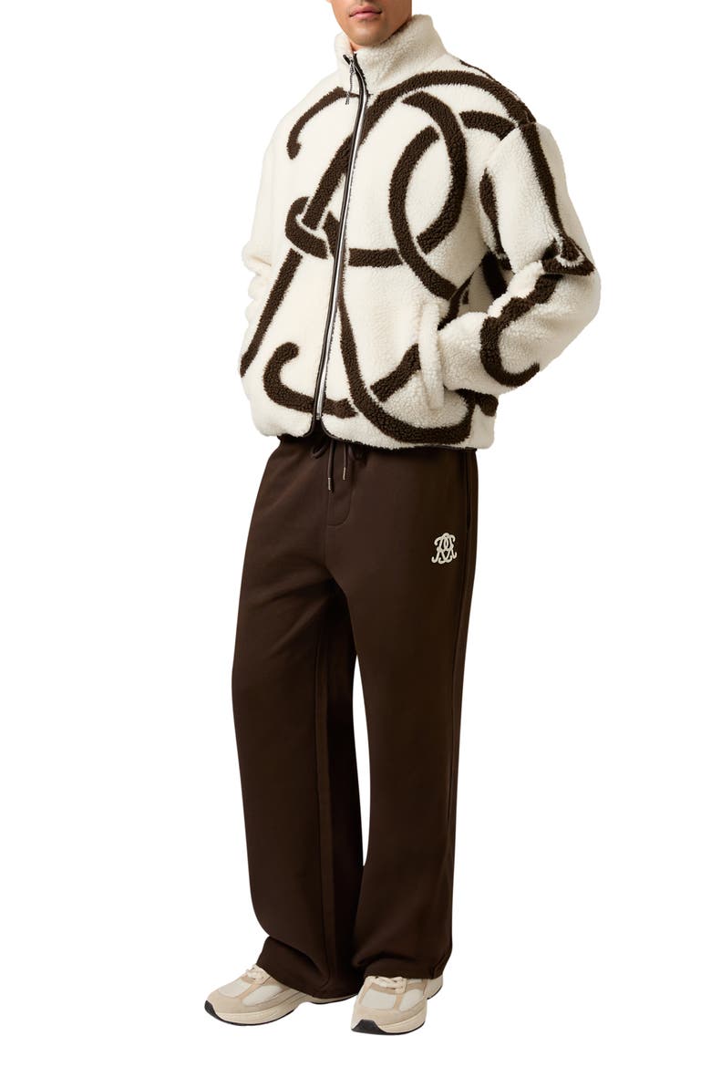 Kidd Logo Print High Pile Fleece Jacket, Alternate, color, WHITE/ BROWN