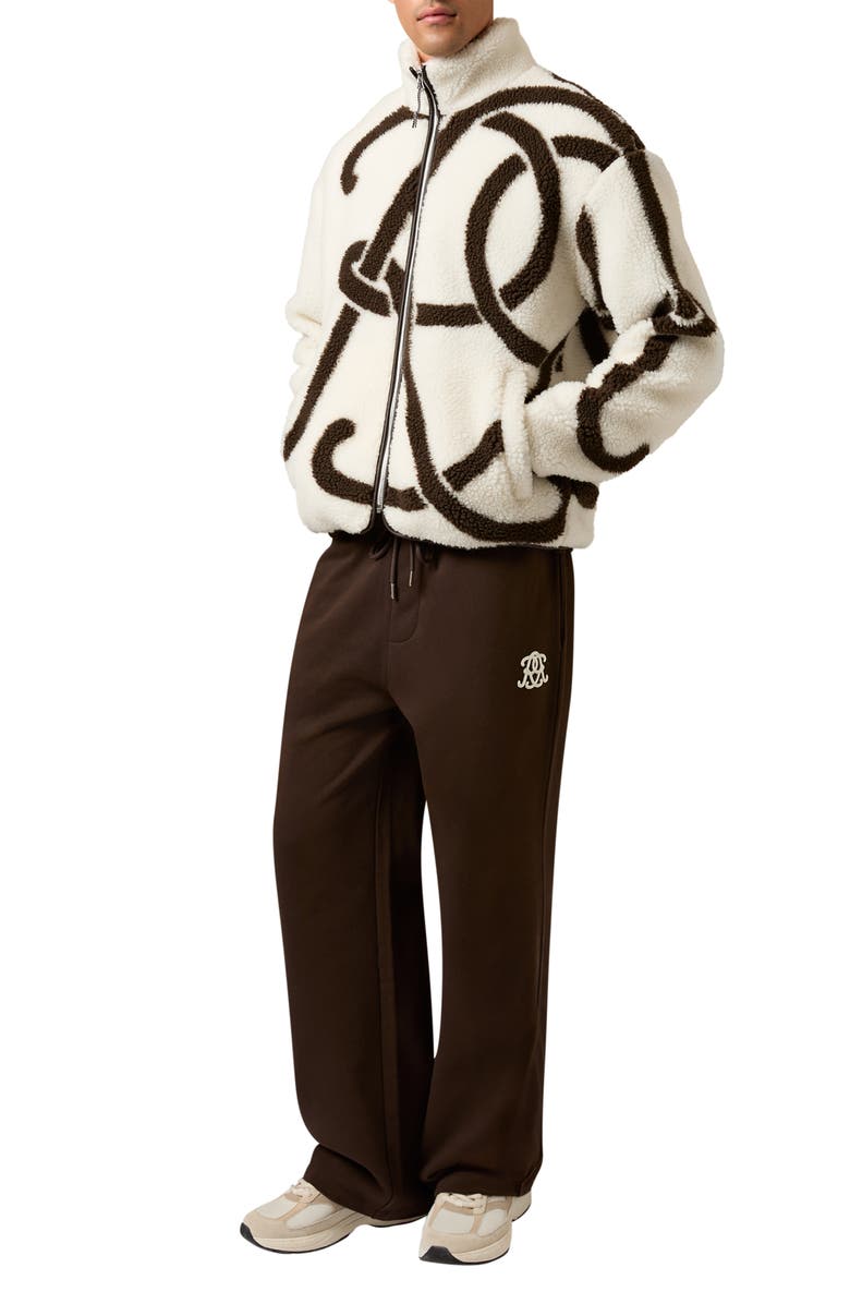 Reiss Kidd Logo Print High Pile Fleece Jacket, Alternate, color, White/ Brown