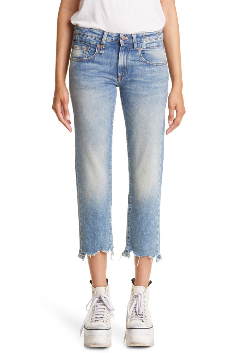Chewed Hem Crop Straight Leg Jeans, Main, color, JASPER STRETCH