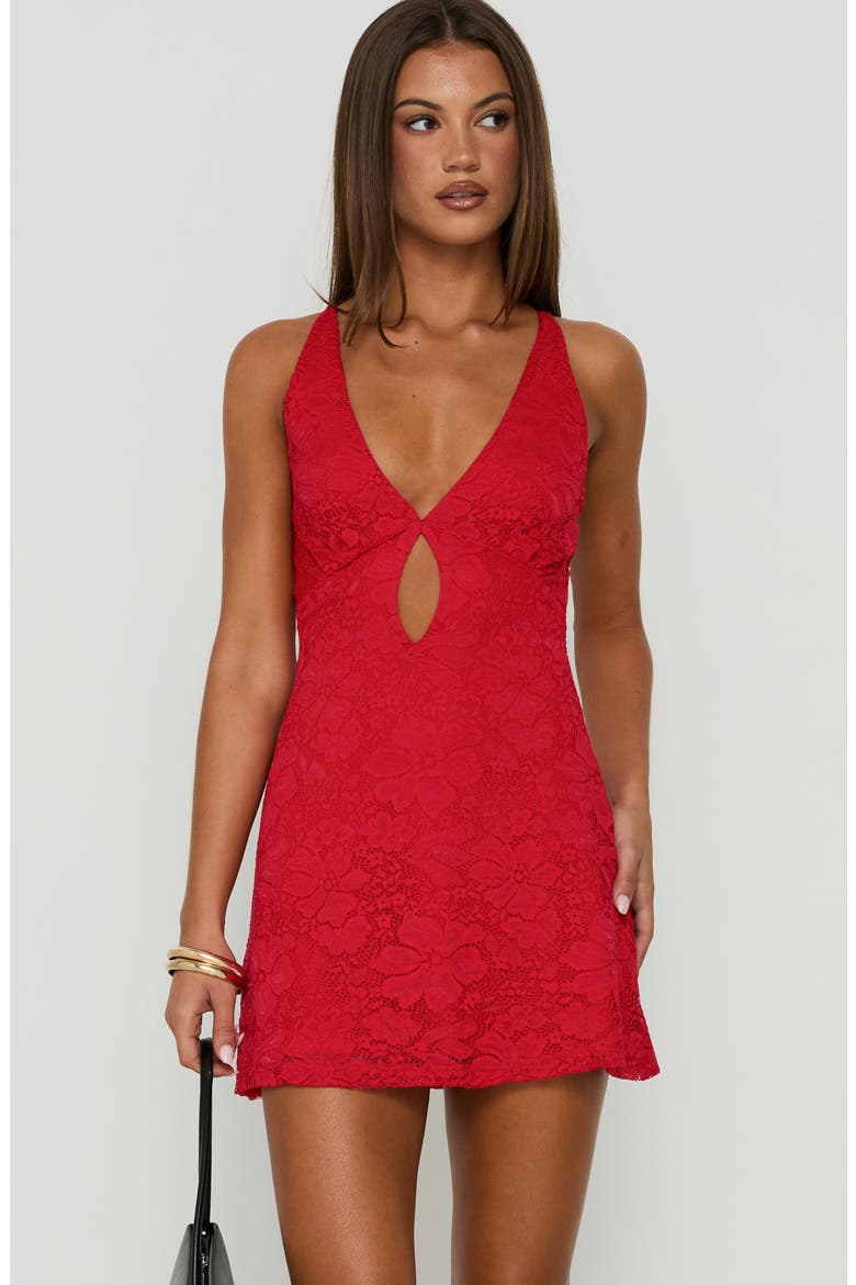 Steffie Lace Backless Minidress, Alternate, color, RED