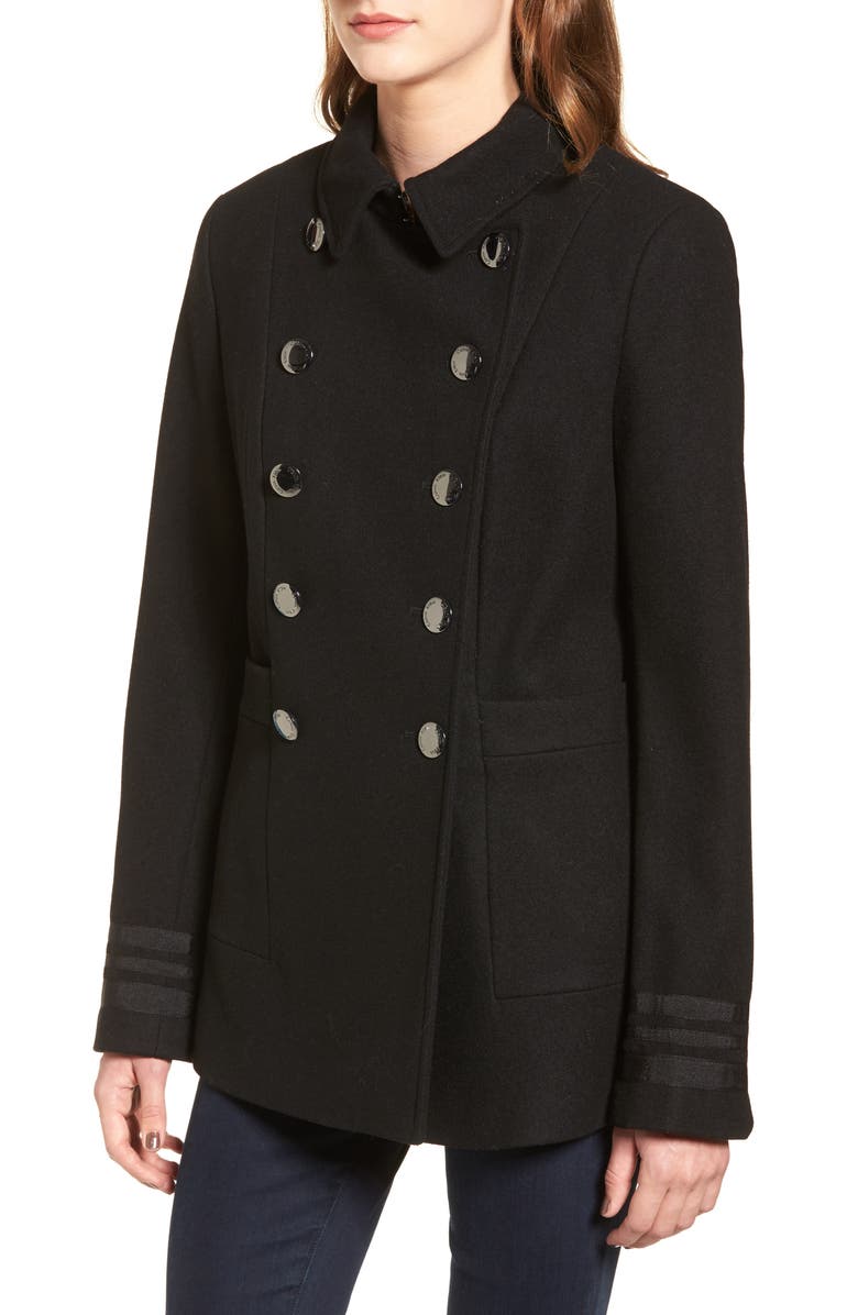 Calvin Klein Grosgrain Double-Breasted Peacoat, Alternate, color, 