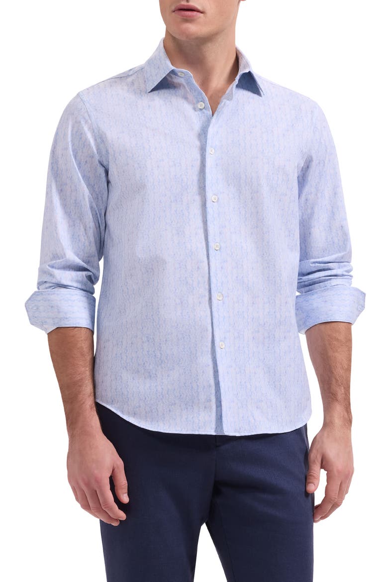 James OoohCotton® Greek Key Wave Print Button-Up Shirt, Main, color, AIR BLUE