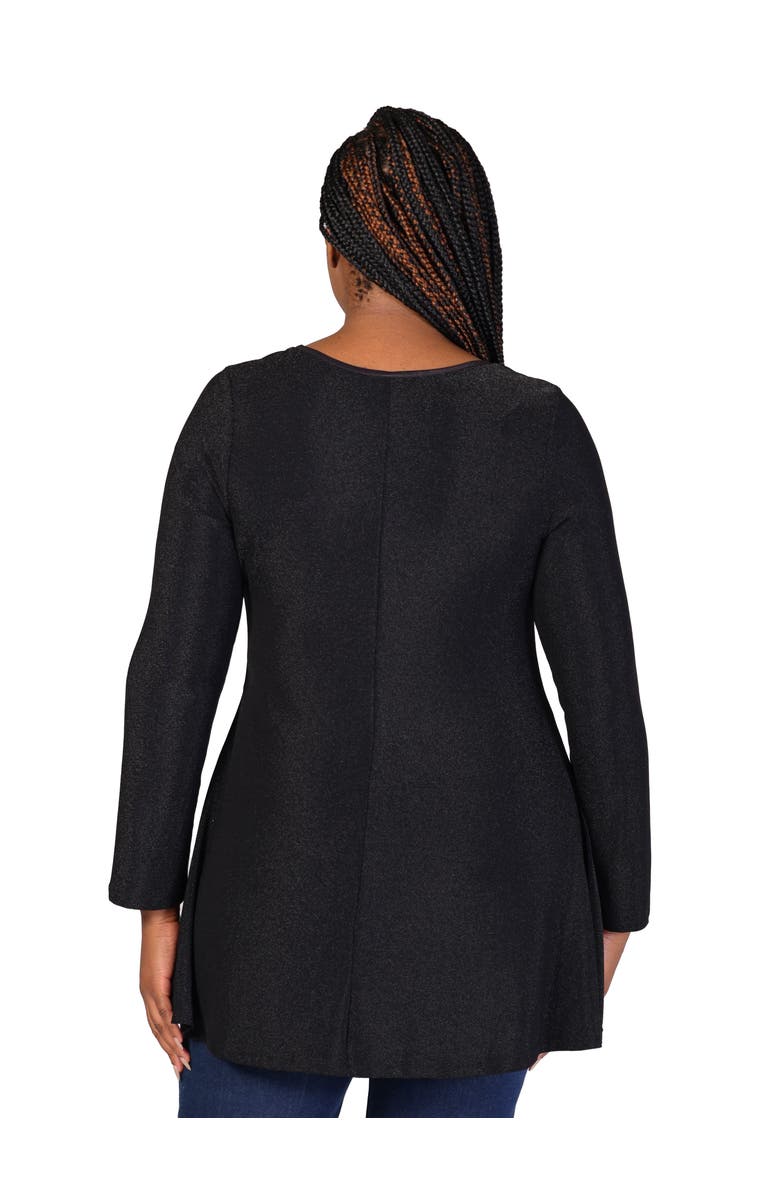 24seven Comfort Apparel Scoop Neck Long Sleeve Shimmery Fabric Tunic Top, Alternate, color, Black