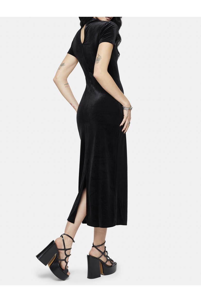 Cameo Flocked Mesh Insert Midi Dress, Alternate, color, Black