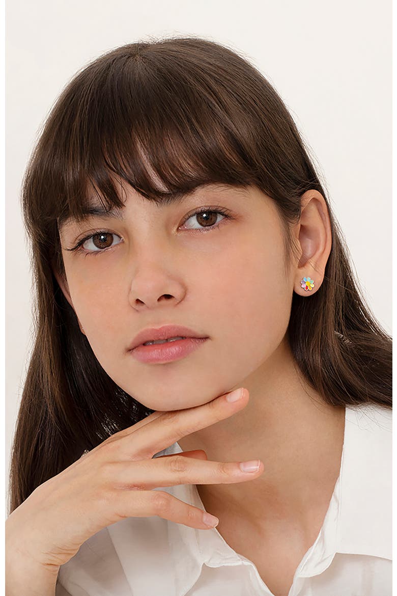 Rainbow Daisy Earrings, Alternate, color, Multi-Color