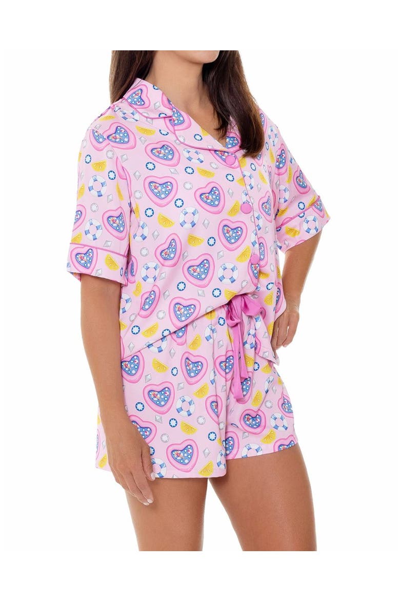Pool Party Silky Short Sleeve Shorts Set, Main, color, Lt. Pink