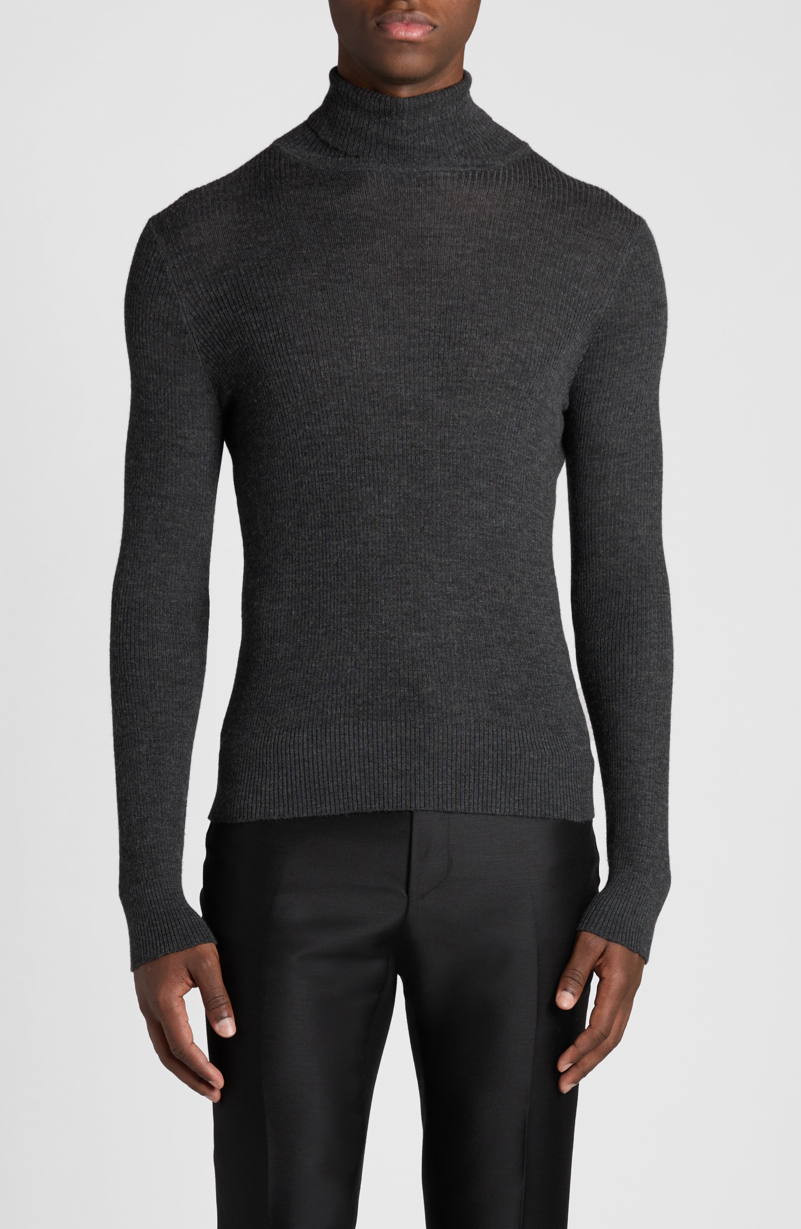 TOM FORD Wool, Silk & Cashmere Rib Turtleneck Sweater