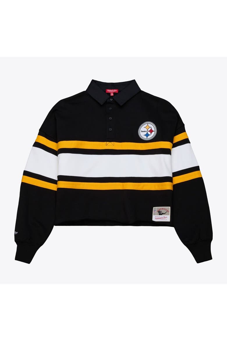Women's Mitchell & Ness  Black Pittsburgh Steelers  Cropped Long Sleeve Rugby Polo, Main, color, Black